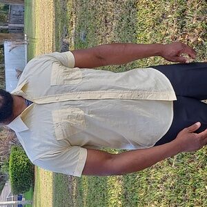 New Men's Shirt Top Yellow Casual Short Sleeve M Button